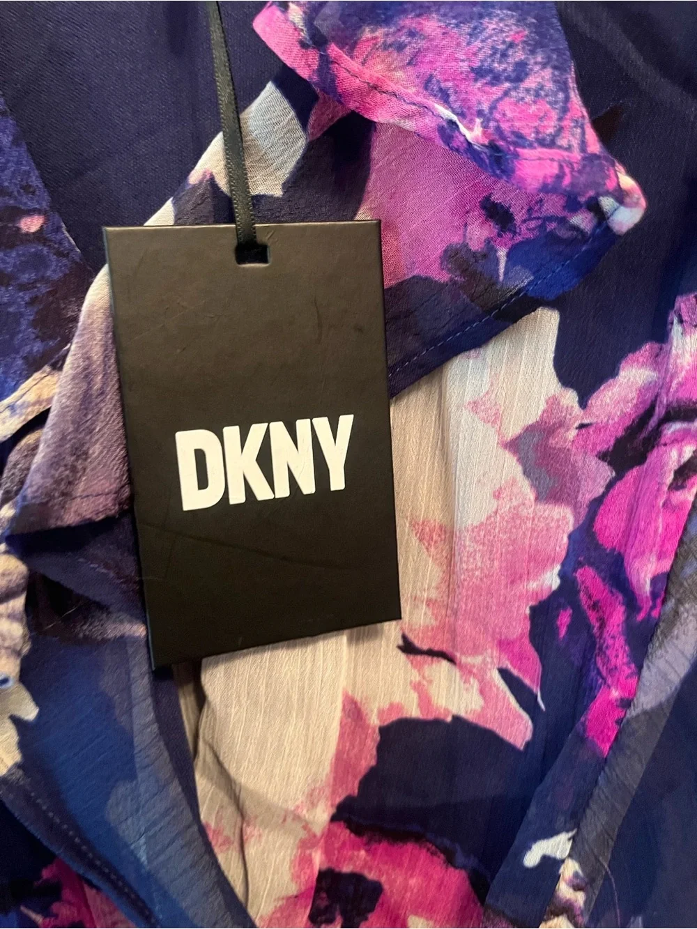 NWT—DKNY Navy Floral Ruffle Faux-Wrap Short Dress—Sz 6P